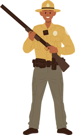 Man forest ranger standing with riffle  Illustration