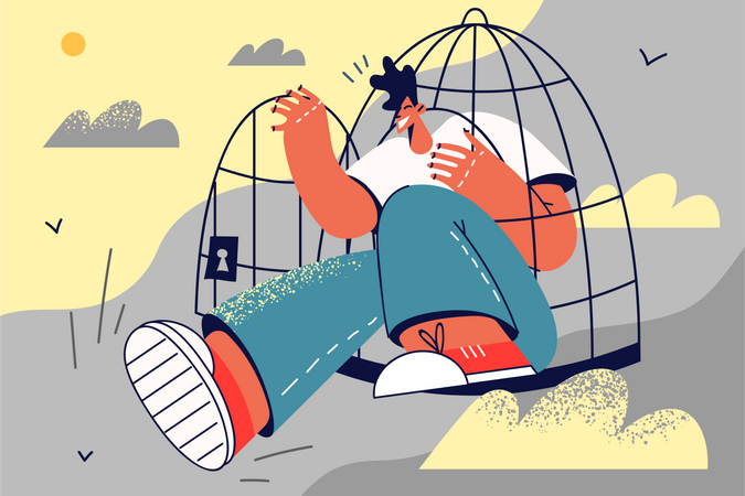 Man free from cage  Illustration