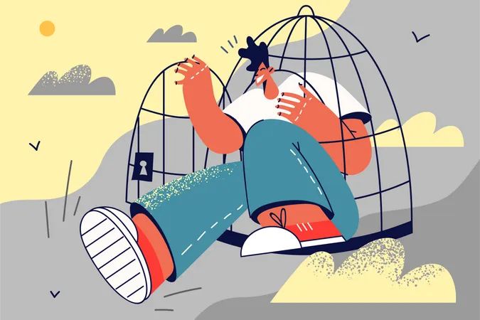 Man free from cage  Illustration