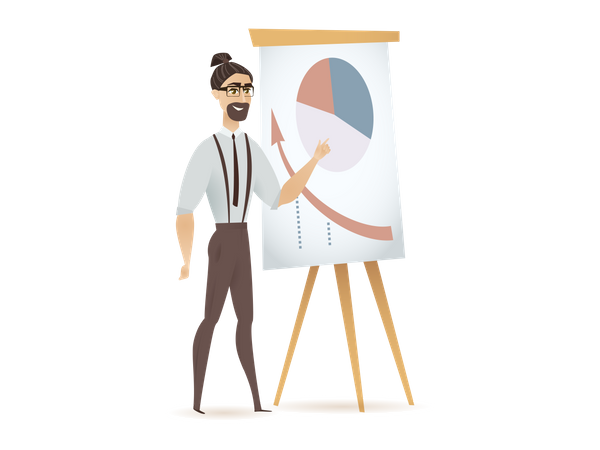Man Freelancer Pointing Presentation Chart with Diagram Illustration