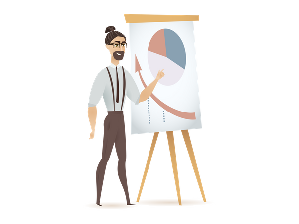 Man Freelancer Pointing Presentation Chart with Diagram  Illustration