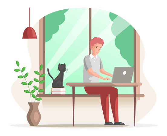 Man freelancer working on laptop  Illustration