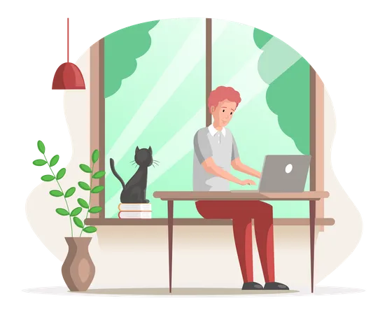 Man freelancer working on laptop  Illustration