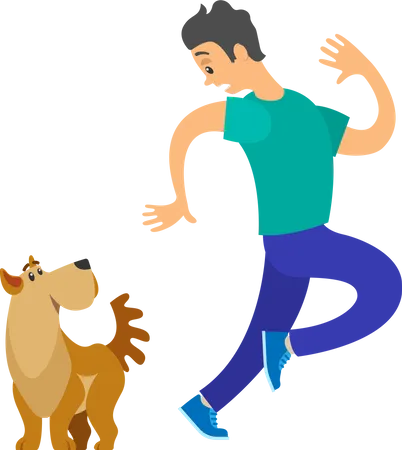 Man frightened by dog suffers from cynophobia  Illustration