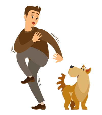 Man frightened by dog suffers from cynophobia  Illustration