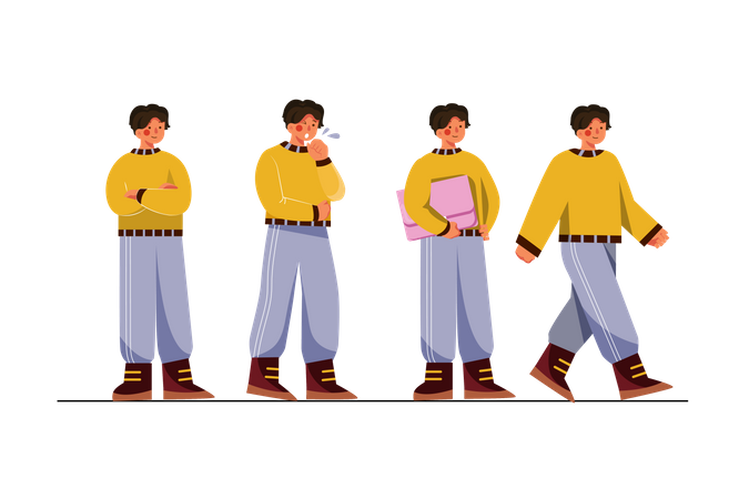 Man from sick to work ready poses Illustration