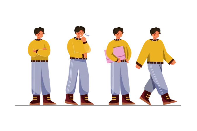 Man from sick to work ready poses  Illustration