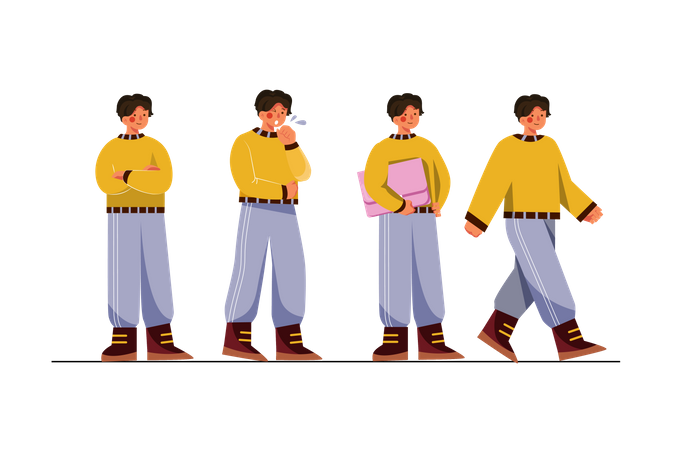 Man from sick to work ready poses  Illustration