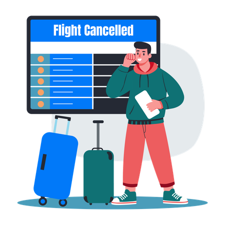 Man frustrated due to Flight Cancelled  Illustration