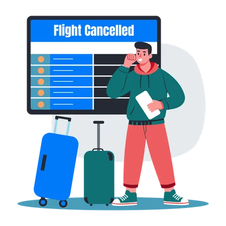 Man frustrated due to Flight Cancelled  Illustration