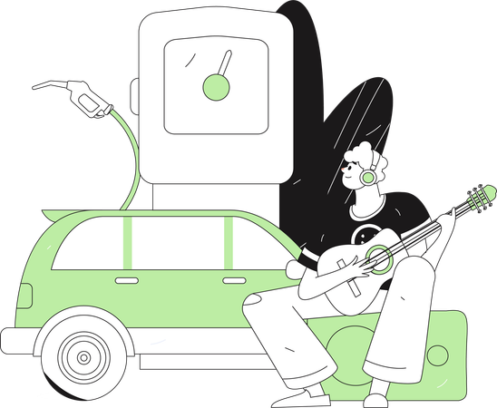 Man Fueling procedure in car  Illustration