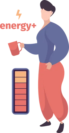 Caffeine Stimulation Energizer People Drinking Hot Drink Illustration
