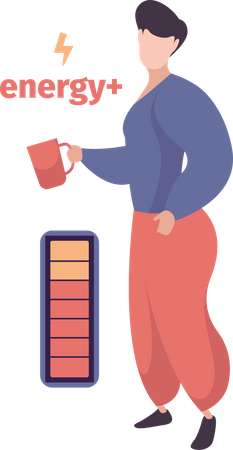 Man gain energy from caffeine  Illustration