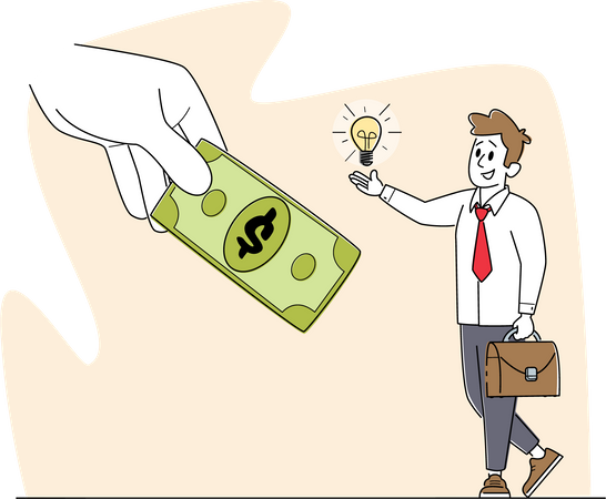 Man gathering money for business idea  Illustration