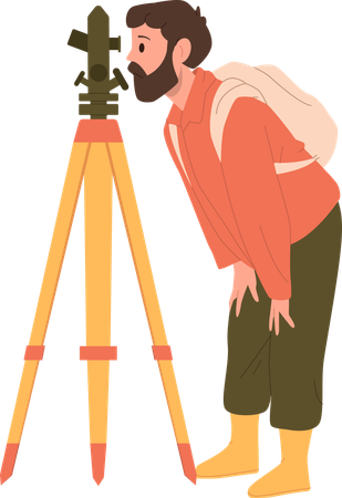 Man geologist character taking measures with theodolite  Illustration