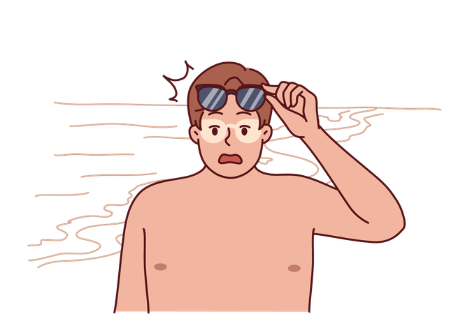 Man gest sunburn and skin tanning  Illustration