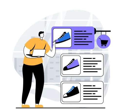 Man get discount on shoes in shopping app  Illustration