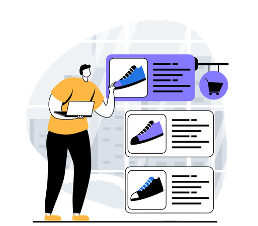 Man get discount on shoes in shopping app  Illustration