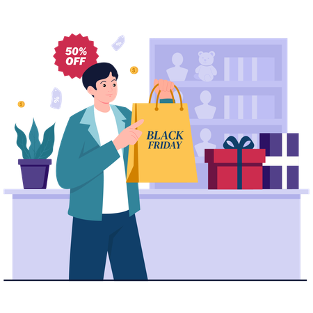 Man gets Black Friday Bag Deal  Illustration