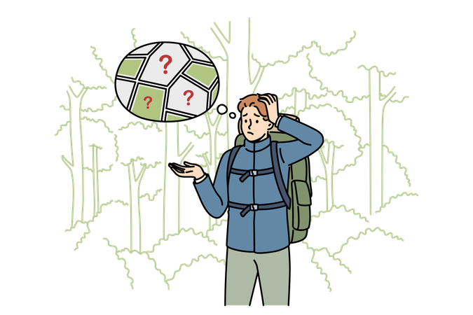 Man gets lost in forest  Illustration