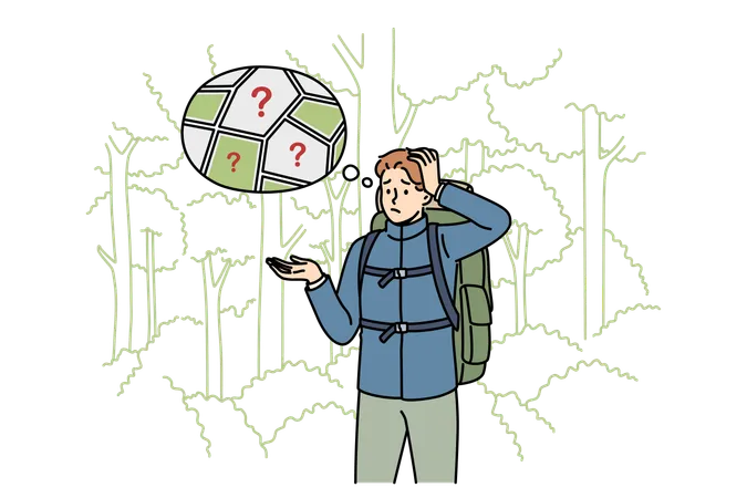 Man gets lost in forest  Illustration