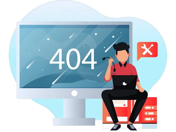 ウェブページで404エラーが表示される男性  イラスト