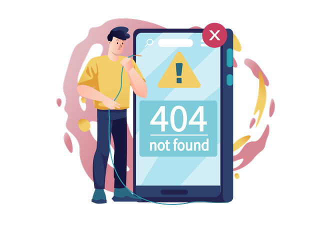 Man getting 404 not found error  Illustration