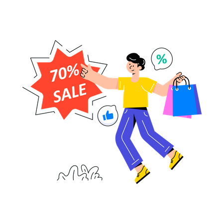 Man getting 70 percentage Shopping Discount  Illustration