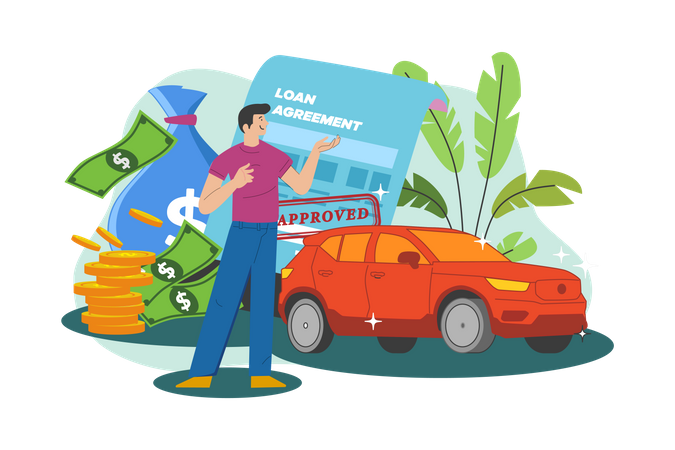 Man getting a car loan approved  Illustration