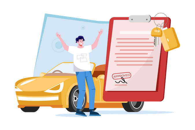 Man Getting A Car Loan Approved Illustration
