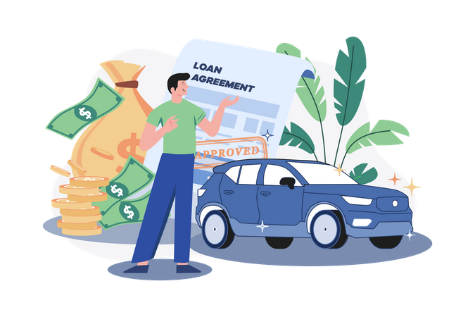 Man getting a car loan approved  Illustration