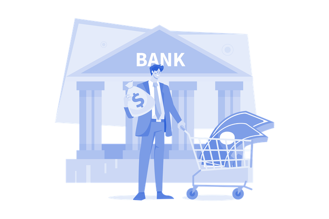 Man Getting A Loan From The Bank  Illustration