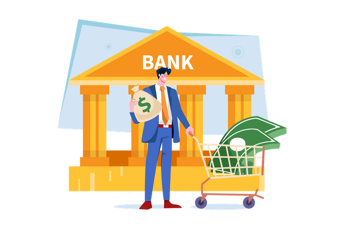 Man Getting A Loan From The Bank Illustration