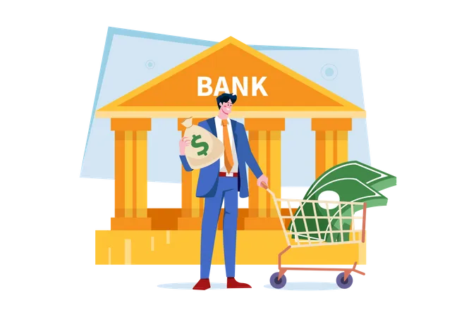 Man Getting A Loan From The Bank Illustration