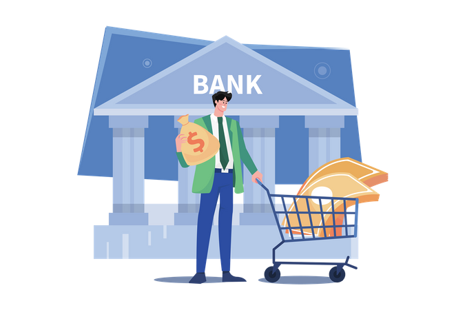 Man Getting A Loan From The Bank  Illustration