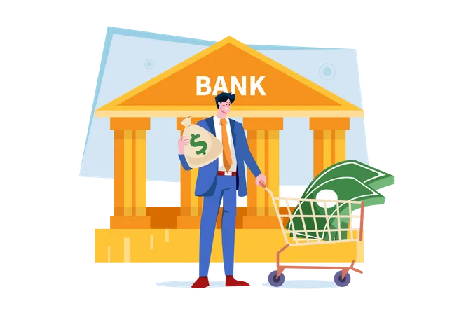 Man Getting A Loan From The Bank  Illustration