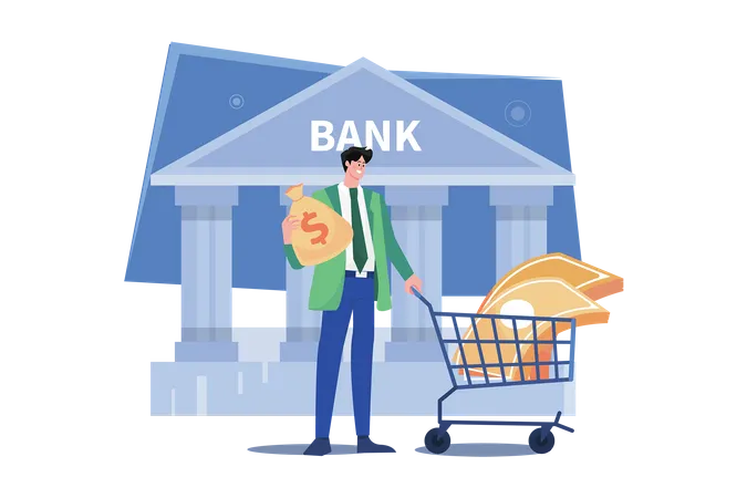 Man Getting A Loan From The Bank  Illustration