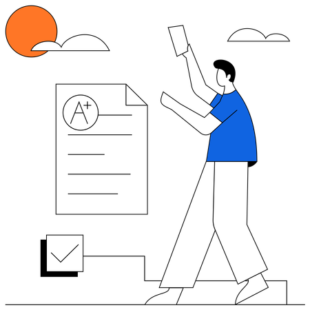 Man getting A plus grade  Illustration