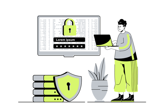 Man getting access to personal internet account using password shield  Illustration