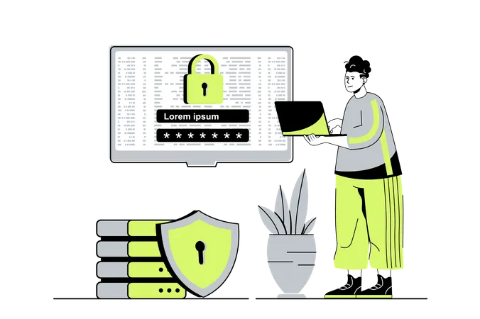 Man getting access to personal internet account using password shield  Illustration