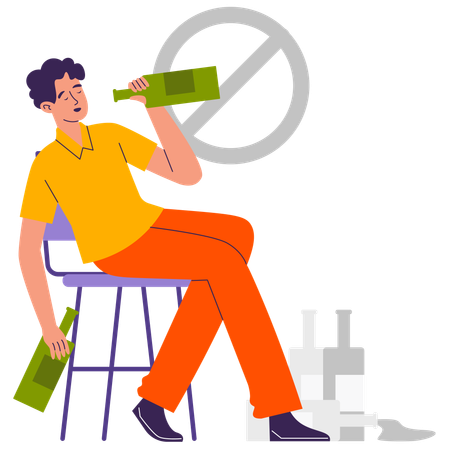 Man getting addicted to alcohol due to mental health  Illustration