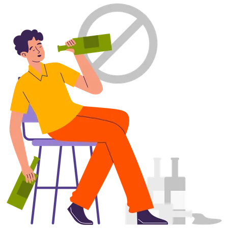 Man getting addicted to alcohol due to mental health  Illustration