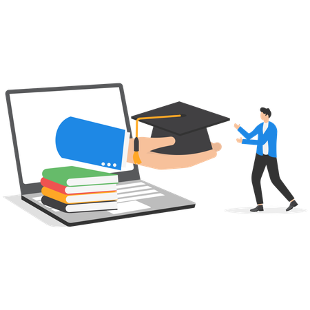 Man getting an education online  Illustration