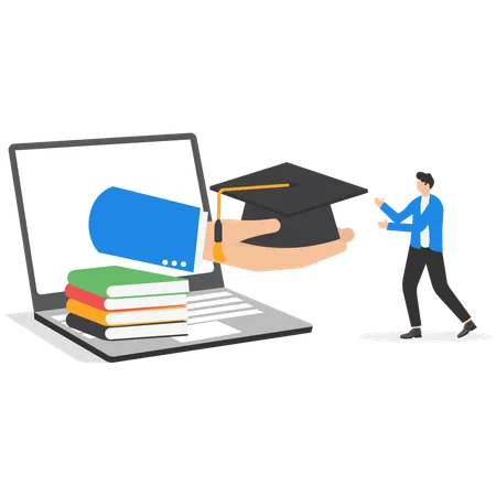 Man getting an education online  Illustration