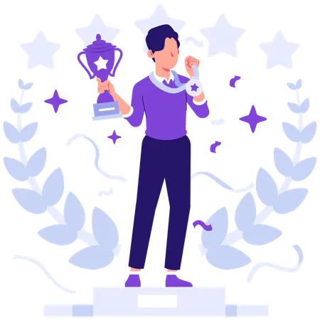Man getting best employee award  Illustration