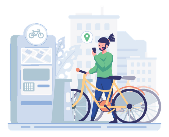 Man getting bike on rental  Illustration