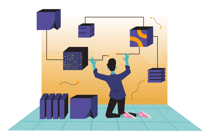 Man getting blockchain integration  Illustration