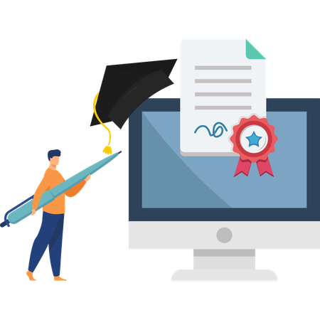 Man getting certificate on taking course  Illustration