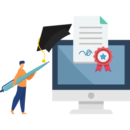 Man getting certificate on taking course  Illustration