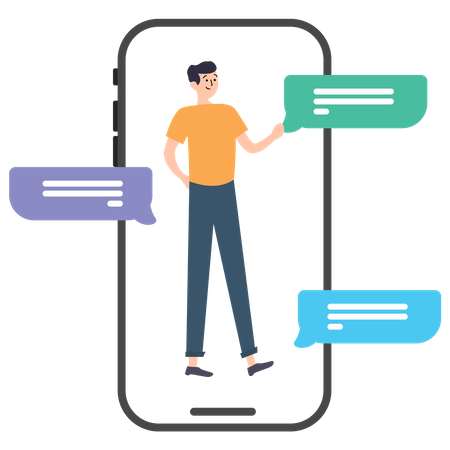 Man getting chat notifications Illustration